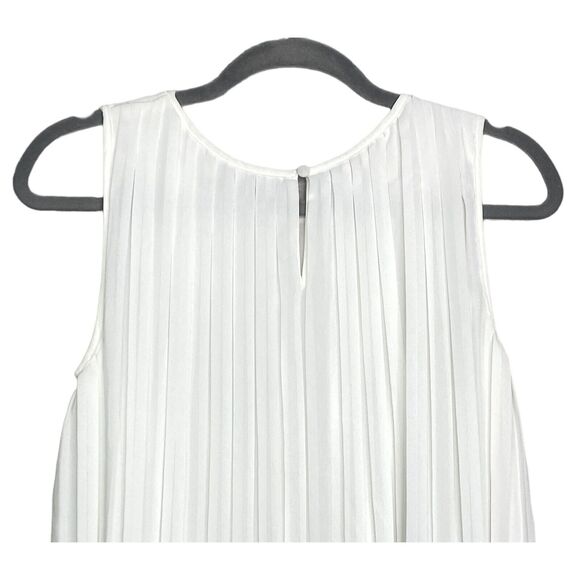 ZARA Sleeveless Pleated Solid Flowy Blouse Lined Key Hole Back Button XS White - Picture 7 of 14
